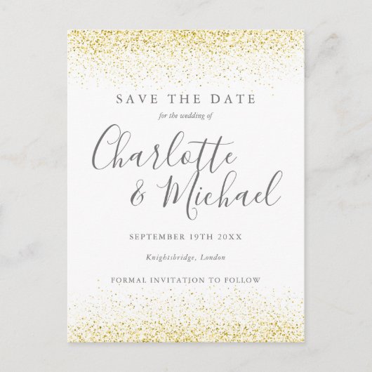 Carte Postale Faire-part Parties scintillant d'or Signature Mariage Enregis (Devant)