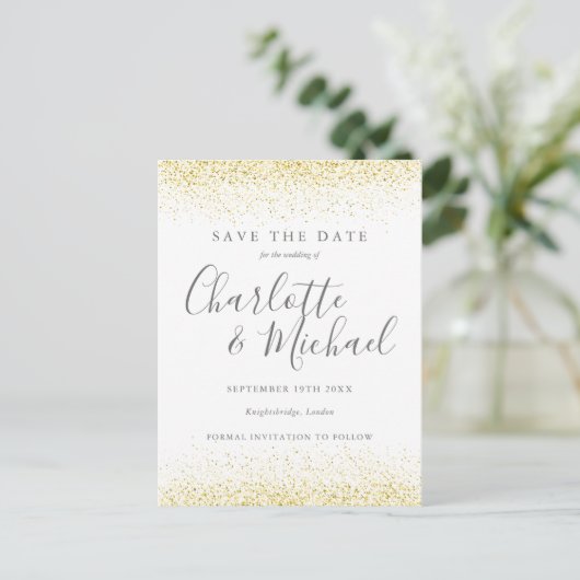 Carte Postale Faire-part Parties scintillant d'or Signature Mariage Enregis (Debout devant)