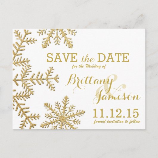 Carte Postale Faire-part Parties scintillant d'or Snowflakes hiver Enregist (Devant)