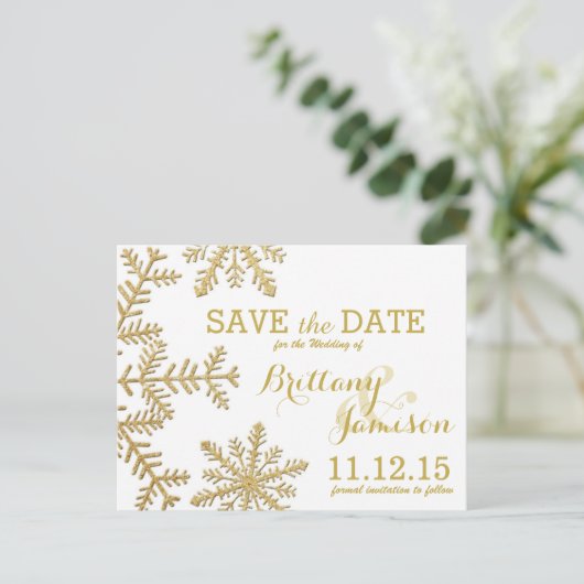 Carte Postale Faire-part Parties scintillant d'or Snowflakes hiver Enregist (Debout devant)