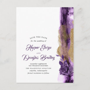 Carte Postale Faire-part Parties scintillant Eggplant Purple et Gold Enregi