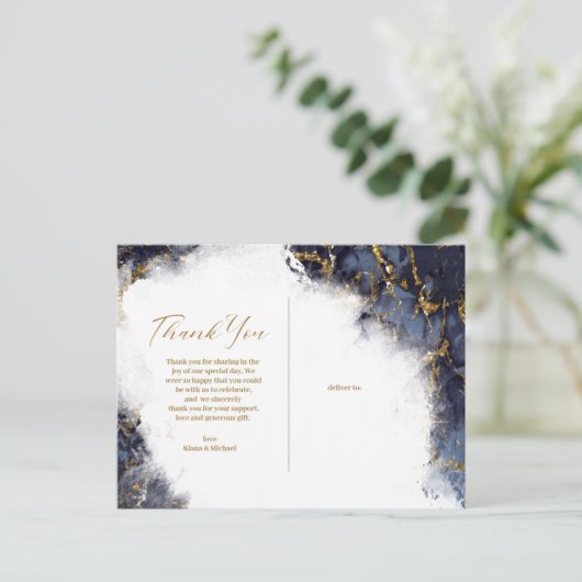 Carte Postale Faire-part Parties scintillant en marbre Merci Marine Blue Go (Debout devant)