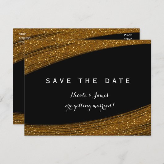 Carte Postale Faire-part Parties scintillant Gold Sparkle Noir Enregistrer  (Devant / Derrière)