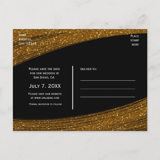 Carte Postale Faire-part Parties scintillant Gold Sparkle Noir Enregistrer  (Dos)