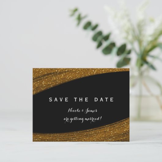 Carte Postale Faire-part Parties scintillant Gold Sparkle Noir Enregistrer  (Debout devant)