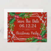 Carte Postale Faire-part Parties scintillant Holly de Noël Rouge Argent (Devant / Derrière)