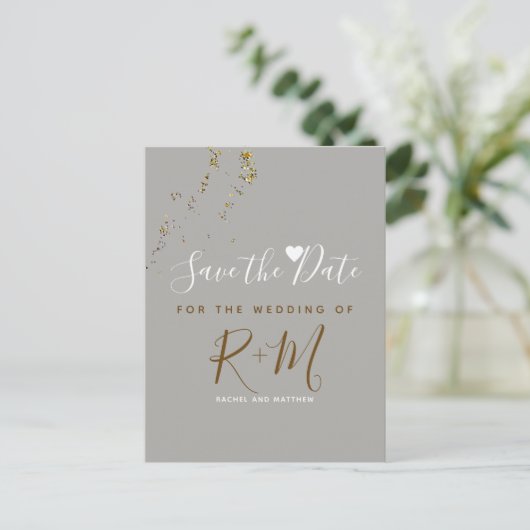 Carte Postale Faire-part parties scintillant mariage + initiales enregistre (Debout devant)