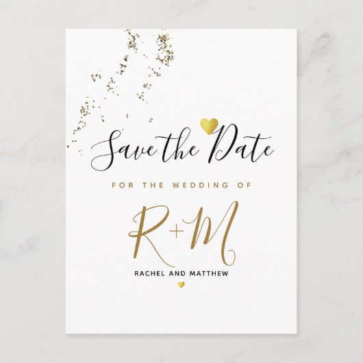 Carte Postale Faire-part parties scintillant mariage + initiales enregistre (Devant)