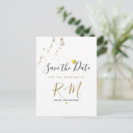 Carte Postale Faire-part parties scintillant mariage + initiales enregistre (Debout devant)