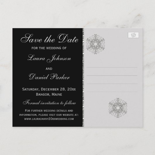 Carte Postale Faire-part Parties scintillant noire Snowflakes Enregistrer l (Dos)