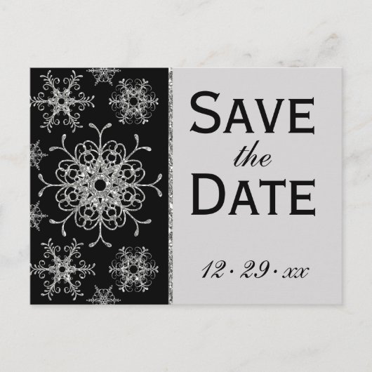 Carte Postale Faire-part Parties scintillant noire Snowflakes Enregistrer l (Devant)
