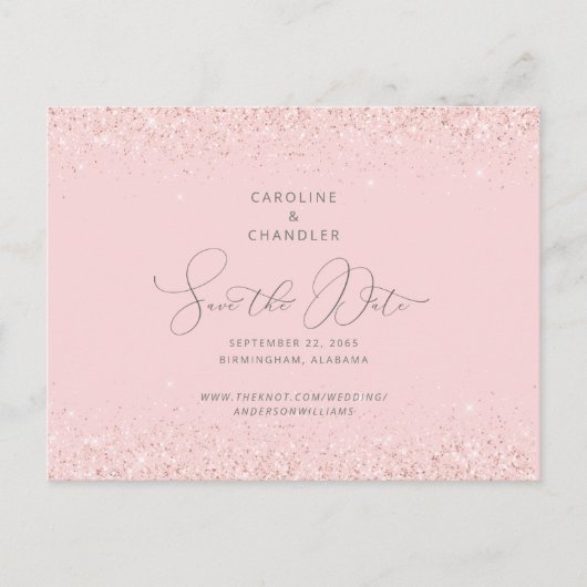 Carte Postale Faire-part Parties scintillant rose et argent mariage Enregis (Devant)