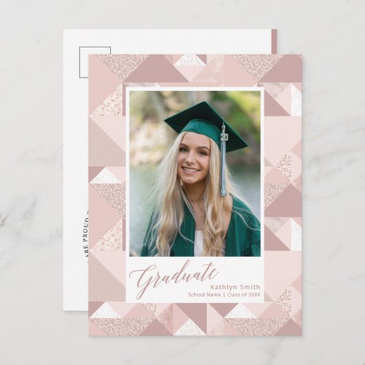 Carte Postale Faire-part parties scintillant rose moderne 2022 - Diplôme ph (Devant / Derrière)