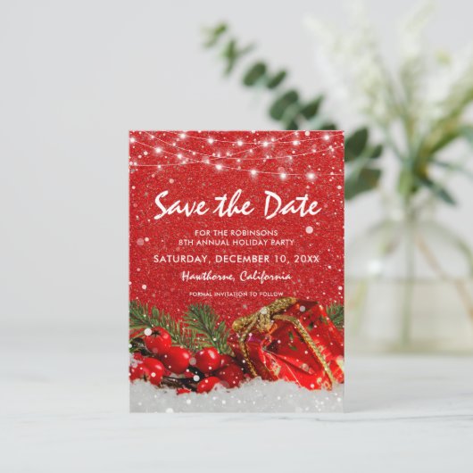 Carte Postale Faire-part Parties scintillant rouge Noël Fête de Noël Enregi (Debout devant)