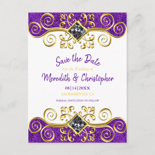 Carte Postale Faire-part Parties scintillant royale violet Gold Gemstone En (Devant)