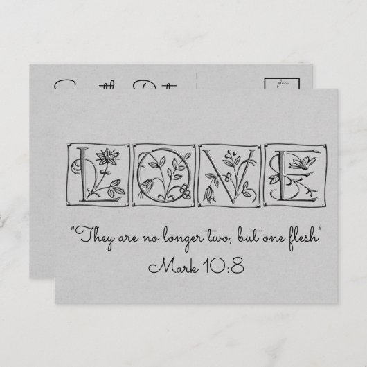 Carte Postale Faire-part Pas deux, mais une chair~Écriture~Carte Mariage (Devant / Derrière)