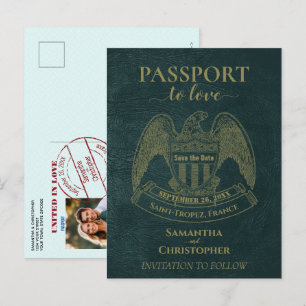 Carte Postale Faire-part Passeport sarcelle Mariage amusant à sauver la dat