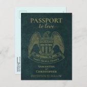 Carte Postale Faire-part Passeport turquoise Mariage amusant Enregistrer la (Devant / Derrière)