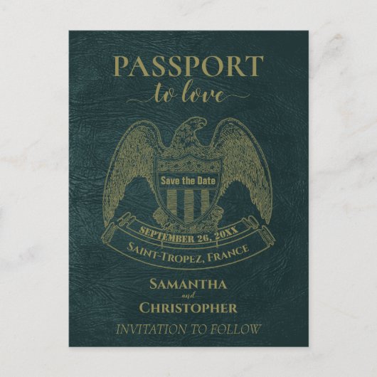 Carte Postale Faire-part Passeport turquoise Mariage amusant Enregistrer la (Devant)