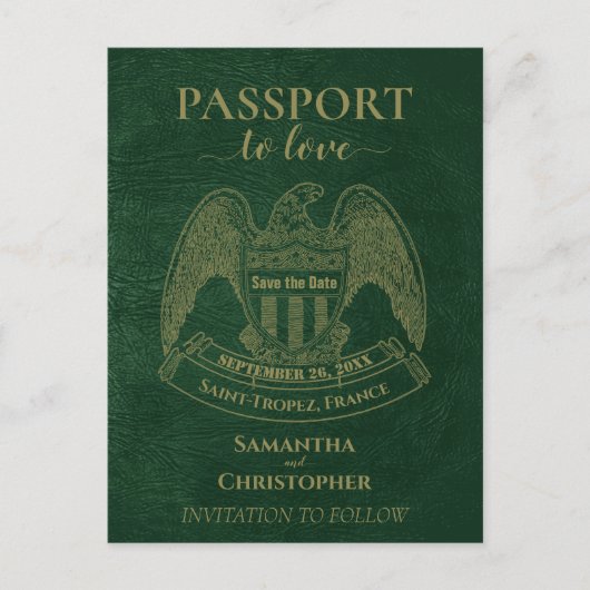 Carte Postale Faire-part Passeport vert mignon mariage amusant Enregistrer (Devant)