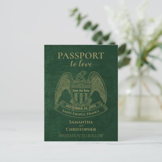 Carte Postale Faire-part Passeport vert mignon mariage amusant Enregistrer  (Debout devant)