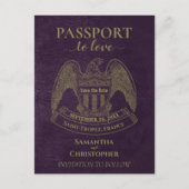 Carte Postale Faire-part Passeport Violet Mignon Mariage Enregistrer la Dat (Devant)