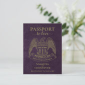 Carte Postale Faire-part Passeport Violet Mignon Mariage Enregistrer la Dat (Debout devant)