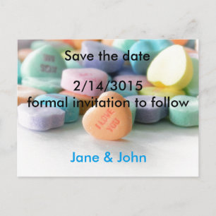 Carte Postale Faire-part pastel bonbon coeur mariage enregistrer la date ca