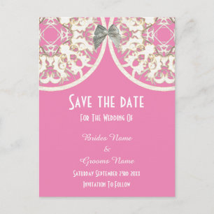 Carte Postale Faire-part Pastel rose et dentelle blanche en filigrane save