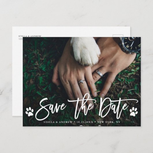 Carte Postale Faire-part Paw Prints Mariage Enregistrer la Date Photo (Devant / Derrière)