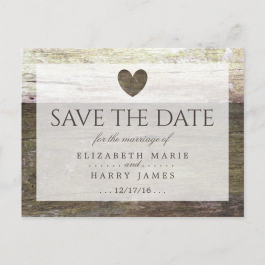 Carte Postale Faire-part Pays Bois Coeur Mariage Enregistrer La Date (Devant)