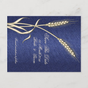 Carte Postale Faire-part Pays de blé à la crème bleue "réservez la date"