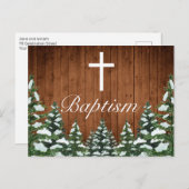 Carte Postale Faire-part Pays de bois enneigé & Forêt Pin Bébé Baptême (Devant / Derrière)