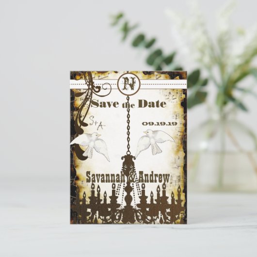 Carte Postale Faire-part Pays Dove Chic Lustre Rustique Enregistrer la Date (Debout devant)
