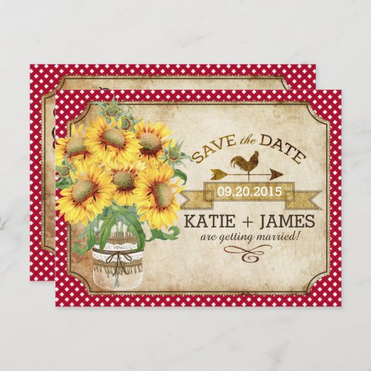 Carte Postale Faire-part Pays Pique-nique Tournesol En vichy Enregistrer la (Devant / Derrière)