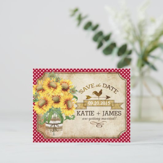 Carte Postale Faire-part Pays Pique-nique Tournesol En vichy Enregistrer la (Debout devant)