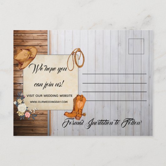 Carte Postale Faire-part Pays rustique Mariage occidental Enregistrer la da (Dos)