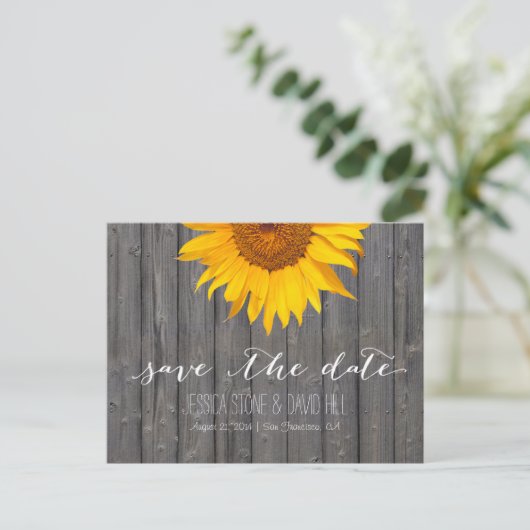 Carte Postale Faire-part Pays Tournesol Grange mariage en bois Enregistrer  (Debout devant)