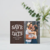 Carte Postale Faire-part Pays Typographie rustique Bois Photo Enregistrer l (Debout devant)