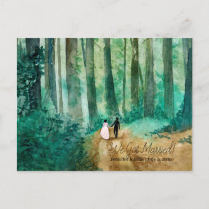 Carte Postale Faire-part Paysage boisé aquarelle de mariage
