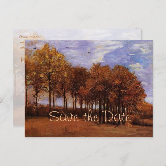 Carte Postale Faire-part Paysage d'automne par Van Gogh. Réservez la date (Devant / Derrière)