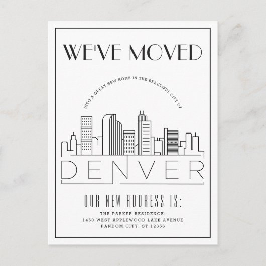 Carte Postale Faire-part Paysage de Denver Style Moderne Deco | Changement (Devant)