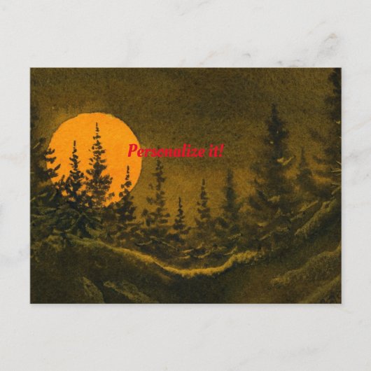 Carte Postale Faire-part Paysage nocturne à la campagne ; lune de chasse ou (Devant)