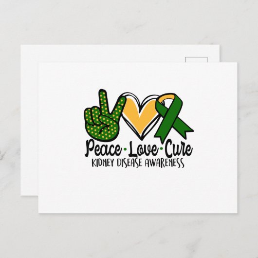 Carte Postale Faire-part Peace Love Cure Maladie du rein Sensibilisation (Devant / Derrière)