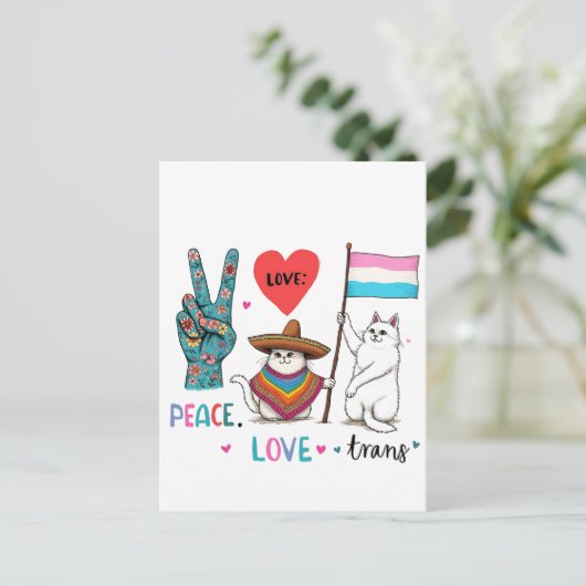 Carte Postale Faire-part Peace Love et Trans LGBTQ Transgenre (Debout devant)
