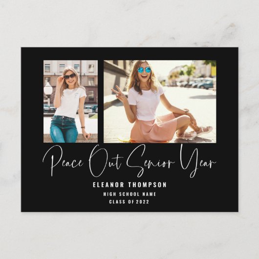 Carte Postale Faire-part Peace Out 2 Script photo 2022 Graduation Black (Devant)