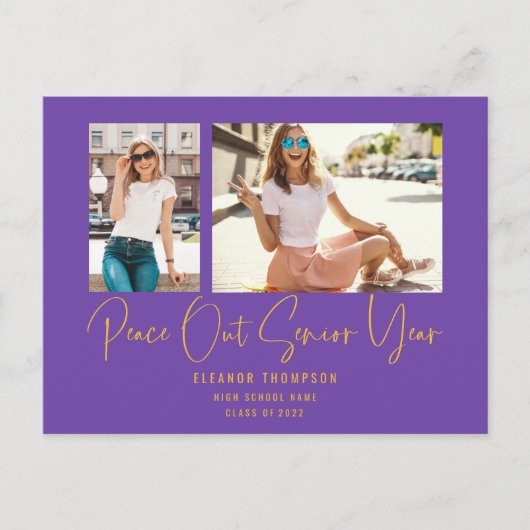 Carte Postale Faire-part Peace Out 2 Script photo 2022 Graduation Purple (Devant)