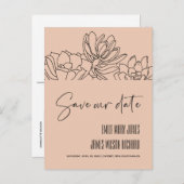 Carte Postale Faire-part PEACH DÉserts CACTUS SUCCULENTE ESQUISSE ENREGISTR (Devant / Derrière)