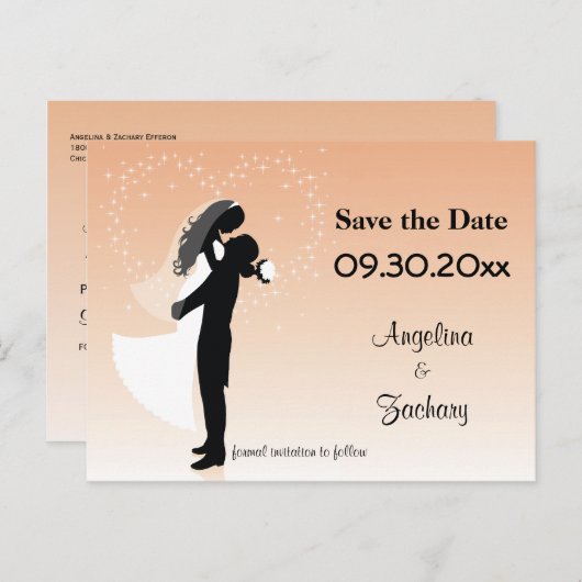 Carte Postale Faire-part Peach Ombre Enregistrer La Date Mariage Post Card (Devant / Derrière)