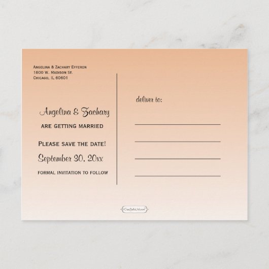 Carte Postale Faire-part Peach Ombre Enregistrer La Date Mariage Post Card (Dos)